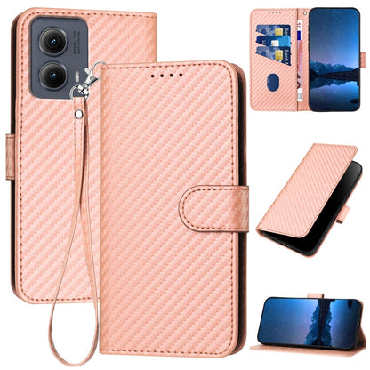 Motorola Edge 5G 2024 Carbon Fiber Buckle Leather Phone Case with Lanyard, PU Leather TPU Wallet Cover with Card Slot, Cash Compartment, Stand Function & Scratch Protection