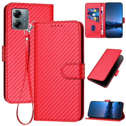 Motorola Moto G Power 2025 Carbon Fiber Buckle Leather Phone Case with Lanyard, PU Leather TPU Wallet Cover with Card Slot, Cash Compartment, Stand Function & Scratch Protection