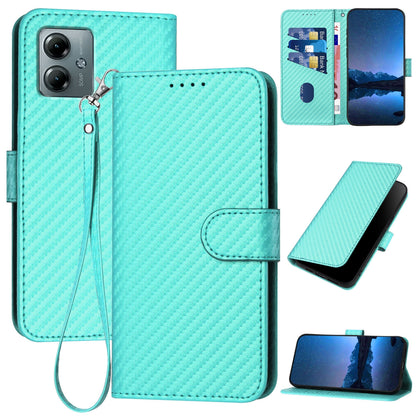 Motorola Moto G Play 2025 Carbon Fiber Buckle Leather Phone Case with Lanyard, PU Leather TPU Wallet Cover with Card Slot, Cash Compartment, Stand Function & Scratch Protection