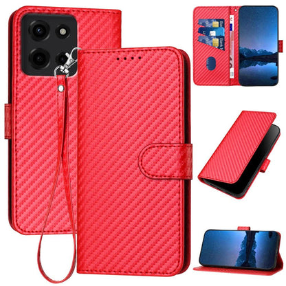 Motorola Moto G 2025 Carbon Fiber Buckle Leather Phone Case with Lanyard, PU Leather TPU Wallet Cover with Card Slot, Cash Compartment, Stand Function & Scratch Protection