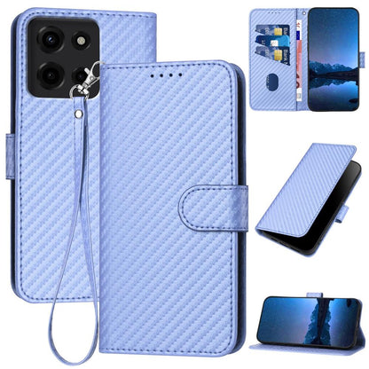 Motorola Moto G 2025 Carbon Fiber Buckle Leather Phone Case with Lanyard, PU Leather TPU Wallet Cover with Card Slot, Cash Compartment, Stand Function & Scratch Protection
