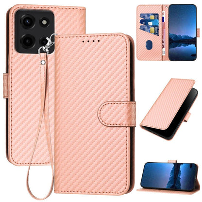 Motorola Moto G 2025 Carbon Fiber Buckle Leather Phone Case with Lanyard, PU Leather TPU Wallet Cover with Card Slot, Cash Compartment, Stand Function & Scratch Protection