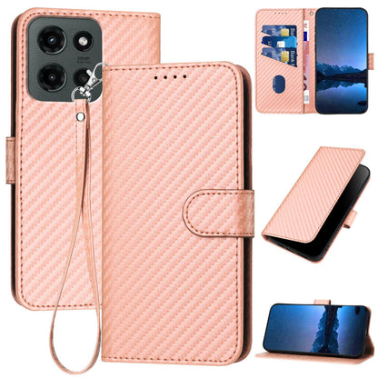 Motorola Moto G Stylus 5G 2025 Carbon Fiber Buckle Leather Phone Case with Lanyard, PU Leather TPU Wallet Cover with Card Slot, Cash Compartment, Stand Function & Scratch Protection