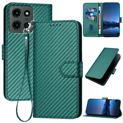 Motorola Moto G Stylus 5G 2025 Carbon Fiber Buckle Leather Phone Case with Lanyard, PU Leather TPU Wallet Cover with Card Slot, Cash Compartment, Stand Function & Scratch Protection