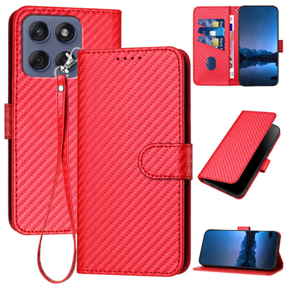 Motorola Edge 60 Fusion Carbon Fiber Buckle Leather Phone Case with Lanyard, PU Leather TPU Wallet Cover with Card Slot, Cash Compartment, Stand Function & Scratch Protection