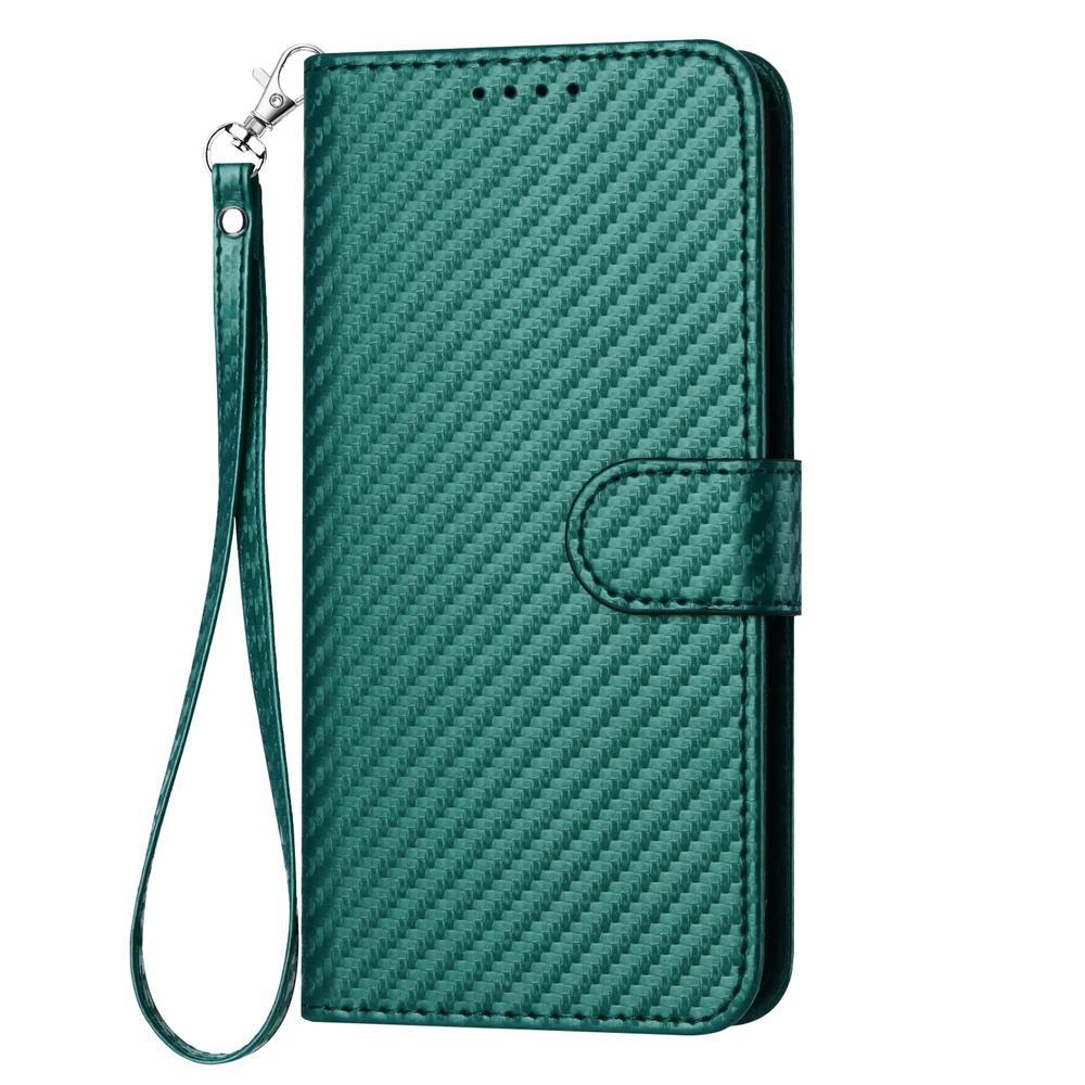 Motorola Edge 60 Pro Carbon Fiber Buckle Leather Phone Case with Lanyard, PU Leather TPU Wallet Cover with Card Slot, Cash Compartment, Stand Function & Scratch Protection