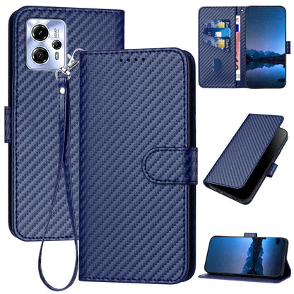Motorola Moto G23 Carbon Fiber Buckle Leather Phone Case with Lanyard, PU Leather TPU Wallet Cover with Card Slot, Cash Compartment, Stand Function & Scratch Protection