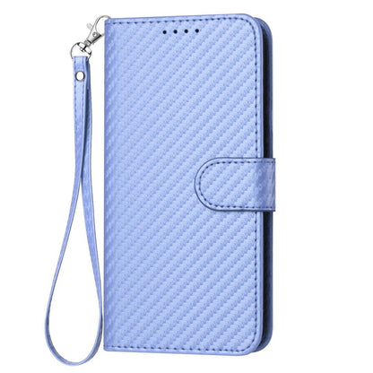 Motorola Moto G42 Carbon Fiber Buckle Leather Phone Case with Lanyard, PU Leather TPU Wallet Cover with Card Slot, Cash Compartment, Stand Function & Scratch Protection