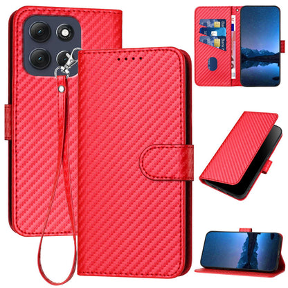 Motorola Moto G86 Power Carbon Fiber Buckle Leather Phone Case with Lanyard, PU Leather TPU Wallet Cover with Card Slot, Cash Compartment, Stand Function & Scratch Protection