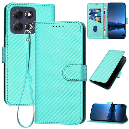 Motorola Moto G86 Power Carbon Fiber Buckle Leather Phone Case with Lanyard, PU Leather TPU Wallet Cover with Card Slot, Cash Compartment, Stand Function & Scratch Protection