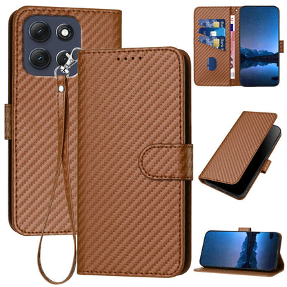 Motorola Moto G86 Power Carbon Fiber Buckle Leather Phone Case with Lanyard, PU Leather TPU Wallet Cover with Card Slot, Cash Compartment, Stand Function & Scratch Protection
