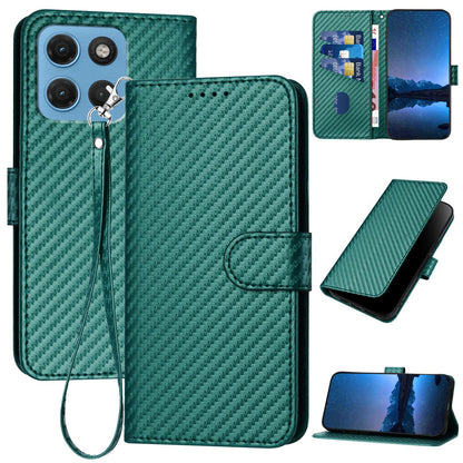 Motorola Moto G17 4G Carbon Fiber Buckle Leather Phone Case with Lanyard, PU Leather TPU Wallet Cover with Card Slot, Cash Compartment, Stand Function & Scratch Protection