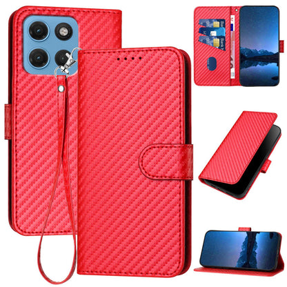 Motorola Moto G77 5G Carbon Fiber Buckle Leather Phone Case with Lanyard, PU Leather TPU Wallet Cover with Card Slot, Cash Compartment, Stand Function & Scratch Protection