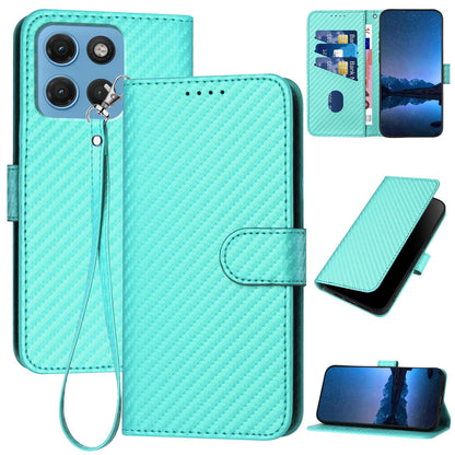 Motorola Moto G67 5G Carbon Fiber Buckle Leather Phone Case with Lanyard, PU Leather TPU Wallet Cover with Card Slot, Cash Compartment, Stand Function & Scratch Protection