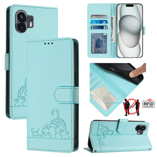 Nothing Phone 2A Cat & Rat Embossed RFID Leather Case, Lanyard, Wallet, Card Slots, Kickstand, Anti-Fall, Scratch-Resistant