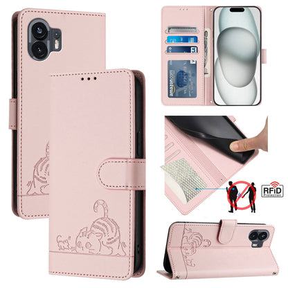 Nothing Phone 2A Cat & Rat Embossed RFID Leather Case, Lanyard, Wallet, Card Slots, Kickstand, Anti-Fall, Scratch-Resistant