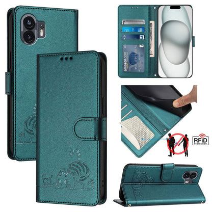 Nothing Phone 2A Cat & Rat Embossed RFID Leather Case, Lanyard, Wallet, Card Slots, Kickstand, Anti-Fall, Scratch-Resistant