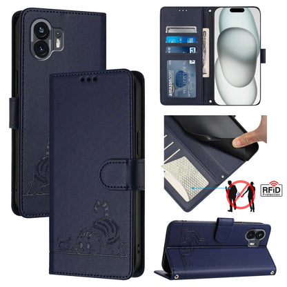 Nothing Phone 2A Cat & Rat Embossed RFID Leather Case, Lanyard, Wallet, Card Slots, Kickstand, Anti-Fall, Scratch-Resistant