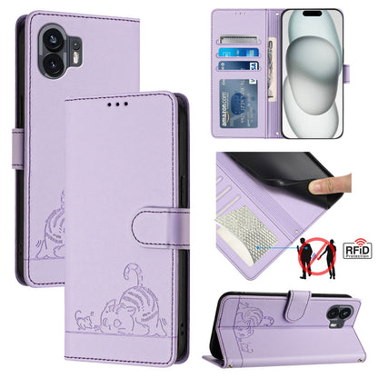 Nothing Phone 2A Cat & Rat Embossed RFID Leather Case, Lanyard, Wallet, Card Slots, Kickstand, Anti-Fall, Scratch-Resistant