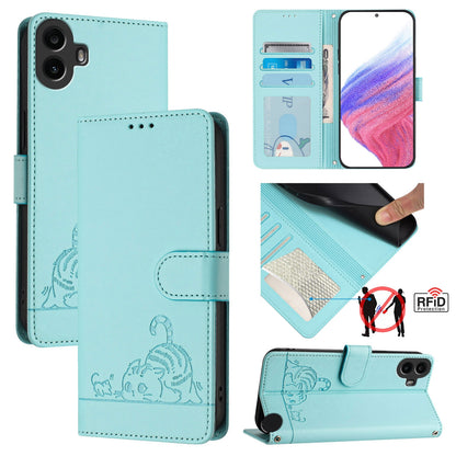 Nothing CMF Phone 1 Cat & Rat Embossed RFID Leather Case, Lanyard, Wallet, Card Slots, Kickstand, Anti-Fall, Scratch-Resistant
