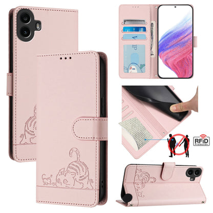 Nothing CMF Phone 1 Cat & Rat Embossed RFID Leather Case, Lanyard, Wallet, Card Slots, Kickstand, Anti-Fall, Scratch-Resistant