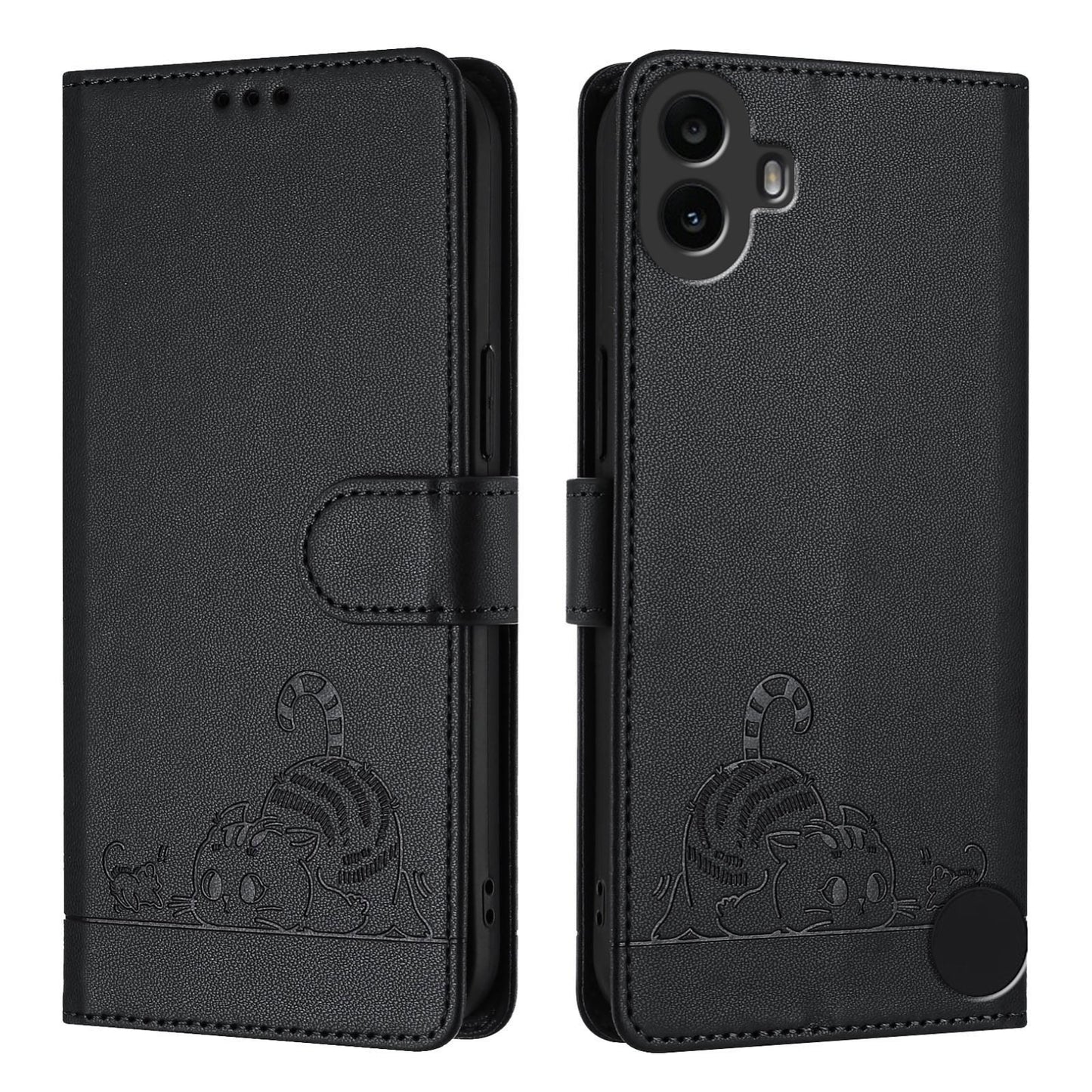 Nothing CMF Phone 1 Cat & Rat Embossed RFID Leather Case, Lanyard, Wallet, Card Slots, Kickstand, Anti-Fall, Scratch-Resistant