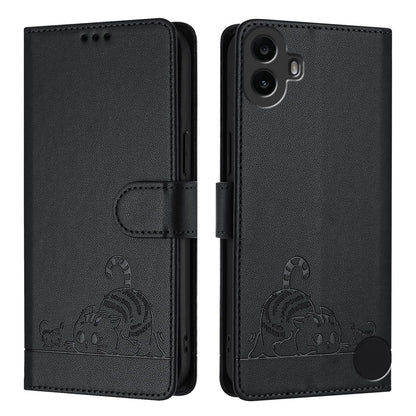 Nothing CMF Phone 1 Cat & Rat Embossed RFID Leather Case, Lanyard, Wallet, Card Slots, Kickstand, Anti-Fall, Scratch-Resistant
