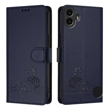 Nothing CMF Phone 1 Cat & Rat Embossed RFID Leather Case, Lanyard, Wallet, Card Slots, Kickstand, Anti-Fall, Scratch-Resistant