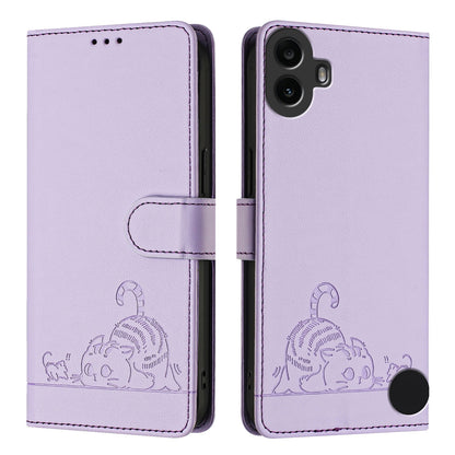Nothing CMF Phone 1 Cat & Rat Embossed RFID Leather Case, Lanyard, Wallet, Card Slots, Kickstand, Anti-Fall, Scratch-Resistant