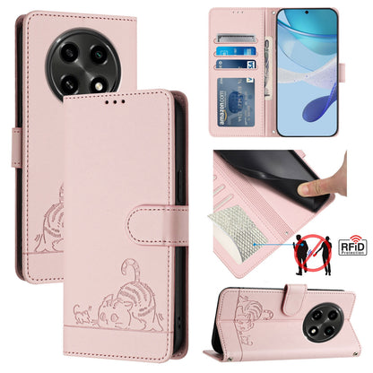 OPPO A2 Pro 5G Cat & Rat Embossed RFID Leather Case, Lanyard, Wallet, Card Slots, Kickstand, Anti-Fall, Scratch-Resistant