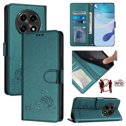 OPPO A2 Pro 5G Cat & Rat Embossed RFID Leather Case, Lanyard, Wallet, Card Slots, Kickstand, Anti-Fall, Scratch-Resistant