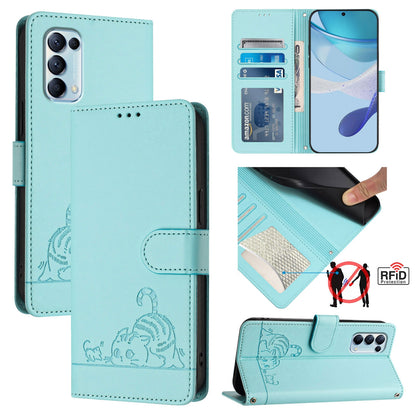 OPPO Find X3 Lite Cat & Rat Embossed RFID Leather Case, Lanyard, Wallet, Card Slots, Kickstand, Anti-Fall, Scratch-Resistant
