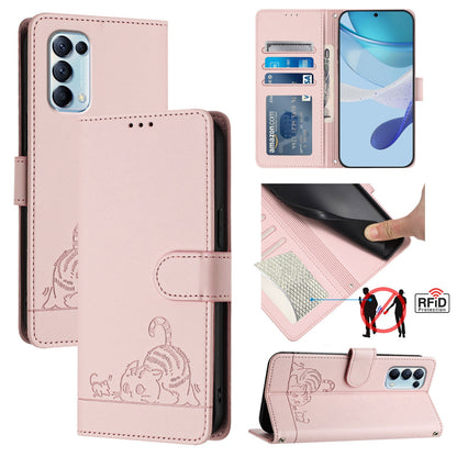 OPPO Find X3 Lite Cat & Rat Embossed RFID Leather Case, Lanyard, Wallet, Card Slots, Kickstand, Anti-Fall, Scratch-Resistant