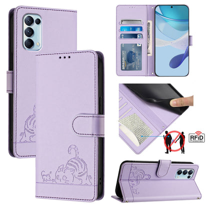 OPPO Find X3 Lite Cat & Rat Embossed RFID Leather Case, Lanyard, Wallet, Card Slots, Kickstand, Anti-Fall, Scratch-Resistant