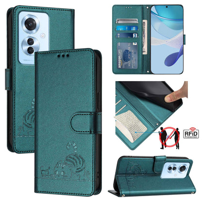OPPO F25 Pro 5G India Cat & Rat Embossed RFID Leather Case, Lanyard, Wallet, Card Slots, Kickstand, Anti-Fall, Scratch-Resistant