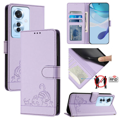OPPO F25 Pro 5G India Cat & Rat Embossed RFID Leather Case, Lanyard, Wallet, Card Slots, Kickstand, Anti-Fall, Scratch-Resistant