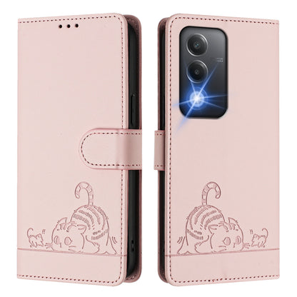 OPPO A80 5G EU Cat & Rat Embossed RFID Leather Case, Lanyard, Wallet, Card Slots, Kickstand, Anti-Fall, Scratch-Resistant