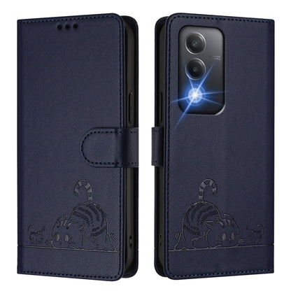 OPPO A80 5G EU Cat & Rat Embossed RFID Leather Case, Lanyard, Wallet, Card Slots, Kickstand, Anti-Fall, Scratch-Resistant