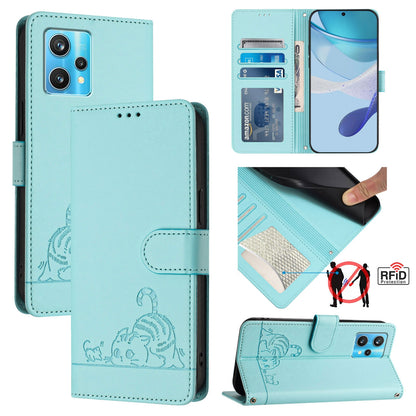 Realme Narzo 50 Pro 5G Cat & Rat Embossed RFID Leather Case, Lanyard, Wallet, Card Slots, Kickstand, Anti-Fall, Scratch-Resistant