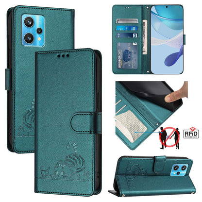Realme Narzo 50 Pro 5G Cat & Rat Embossed RFID Leather Case, Lanyard, Wallet, Card Slots, Kickstand, Anti-Fall, Scratch-Resistant