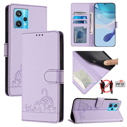 Realme Narzo 50 Pro 5G Cat & Rat Embossed RFID Leather Case, Lanyard, Wallet, Card Slots, Kickstand, Anti-Fall, Scratch-Resistant
