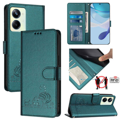 Realme 10 Pro 5G Cat & Rat Embossed RFID Leather Case, Lanyard, Wallet, Card Slots, Kickstand, Anti-Fall, Scratch-Resistant