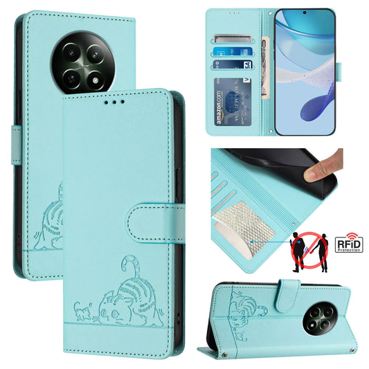 Realme 12 5G Global Cat & Rat Embossed RFID Leather Case, Lanyard, Wallet, Card Slots, Kickstand, Anti-Fall, Scratch-Resistant