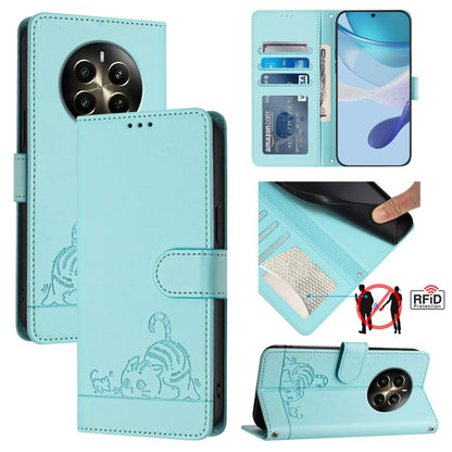 Realme Narzo 70 Pro 5G Cat & Rat Embossed RFID Leather Case, Lanyard, Wallet, Card Slots, Kickstand, Anti-Fall, Scratch-Resistant