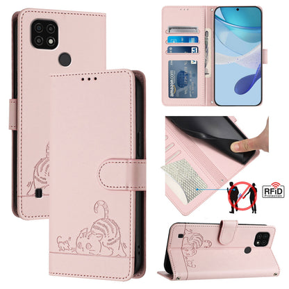 Realme C21 Cat & Rat Embossed RFID Leather Case, Lanyard, Wallet, Card Slots, Kickstand, Anti-Fall, Scratch-Resistant
