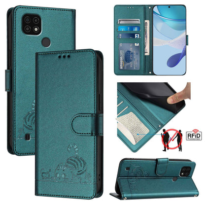 Realme C21 Cat & Rat Embossed RFID Leather Case, Lanyard, Wallet, Card Slots, Kickstand, Anti-Fall, Scratch-Resistant