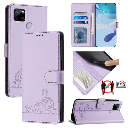 Realme 7i Global Cat & Rat Embossed RFID Leather Case, Lanyard, Wallet, Card Slots, Kickstand, Anti-Fall, Scratch-Resistant