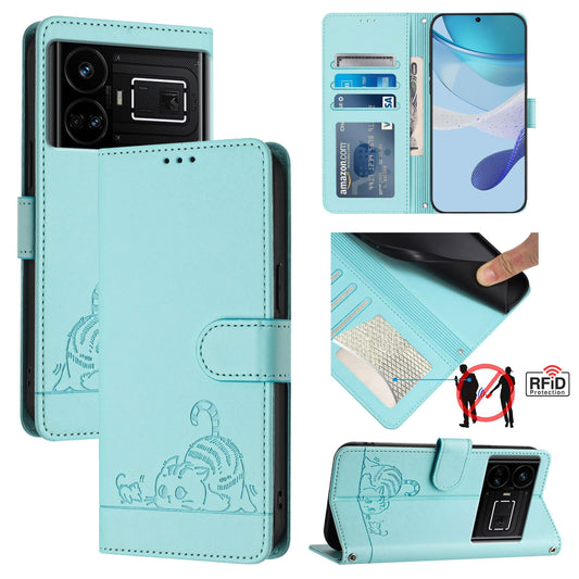 Realme GT NEO 5G Cat & Rat Embossed RFID Leather Case, Lanyard, Wallet, Card Slots, Kickstand, Anti-Fall, Scratch-Resistant