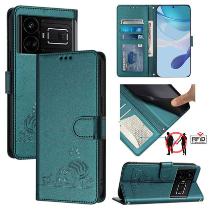 Realme GT NEO 5G Cat & Rat Embossed RFID Leather Case, Lanyard, Wallet, Card Slots, Kickstand, Anti-Fall, Scratch-Resistant