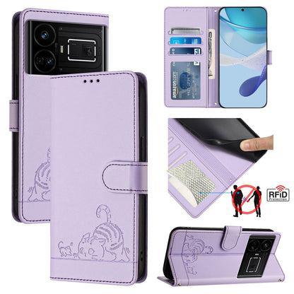 Realme GT NEO 5G Cat & Rat Embossed RFID Leather Case, Lanyard, Wallet, Card Slots, Kickstand, Anti-Fall, Scratch-Resistant